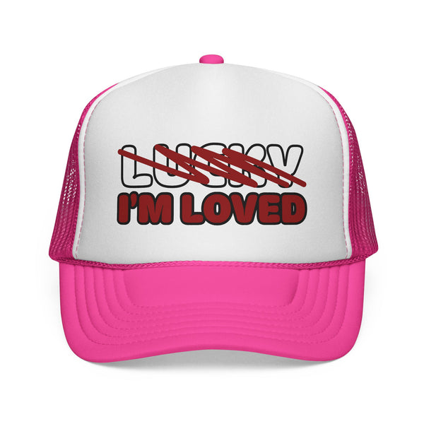 Not Lucky I’m Loved" Trucker Hat | Pink & White