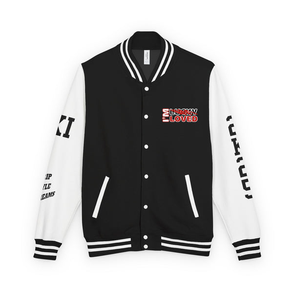 I'm not lucky I AM LOVED Letterman Jacket | Classic Black & White