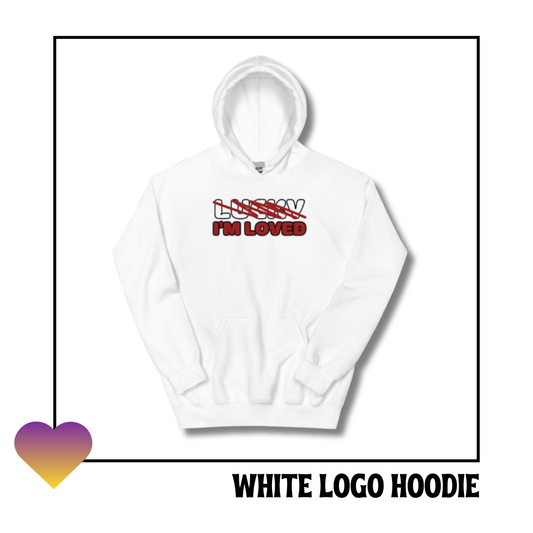 "NOT LUCKY I'M LOVED” Logo Hoodie | WHITE